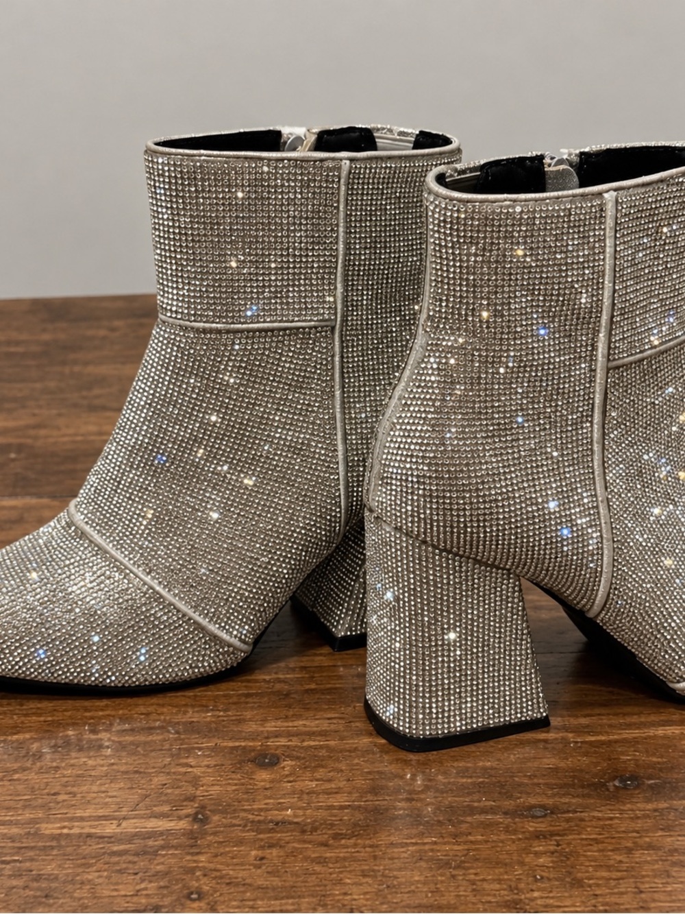 Never worn! Rhinestone Block Heel Ankle Boots